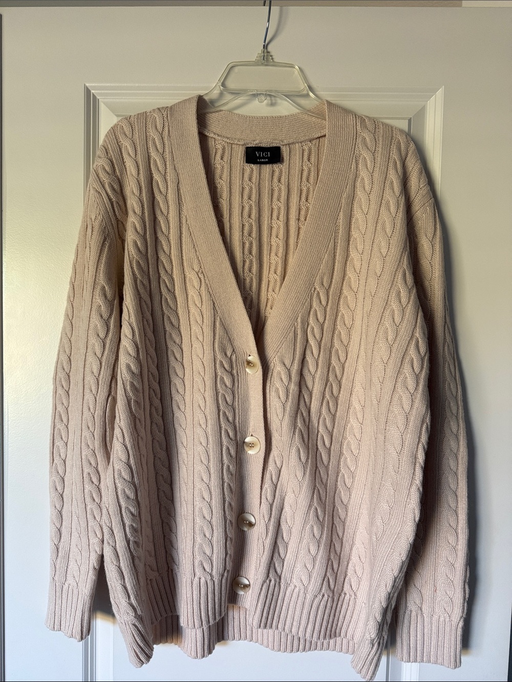 VICI Beige Cable-Knit Button Cardigan